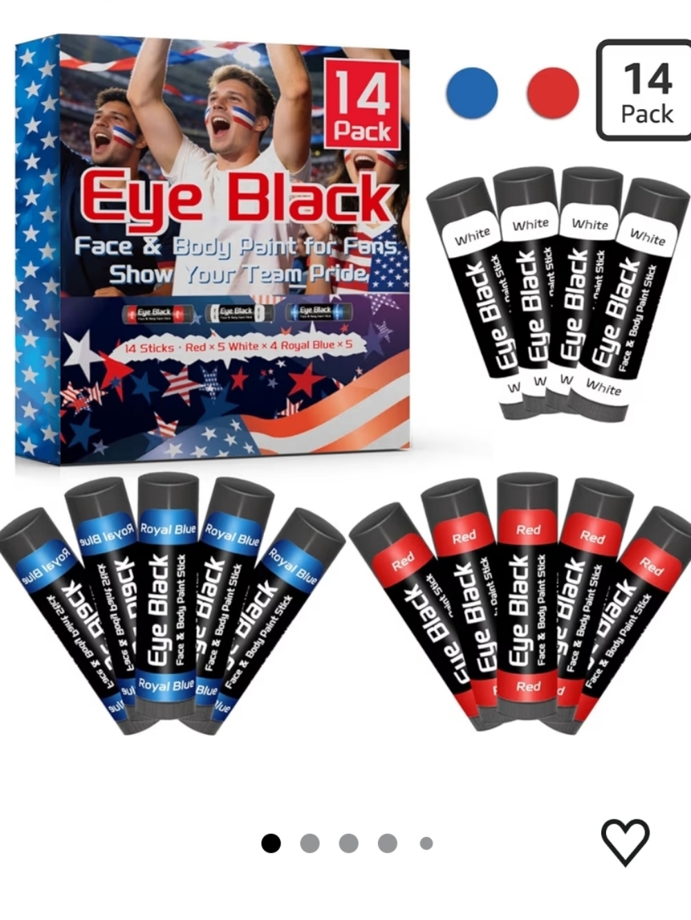 14 Pack Red White Blue Sports Eye Black for Baseball Football